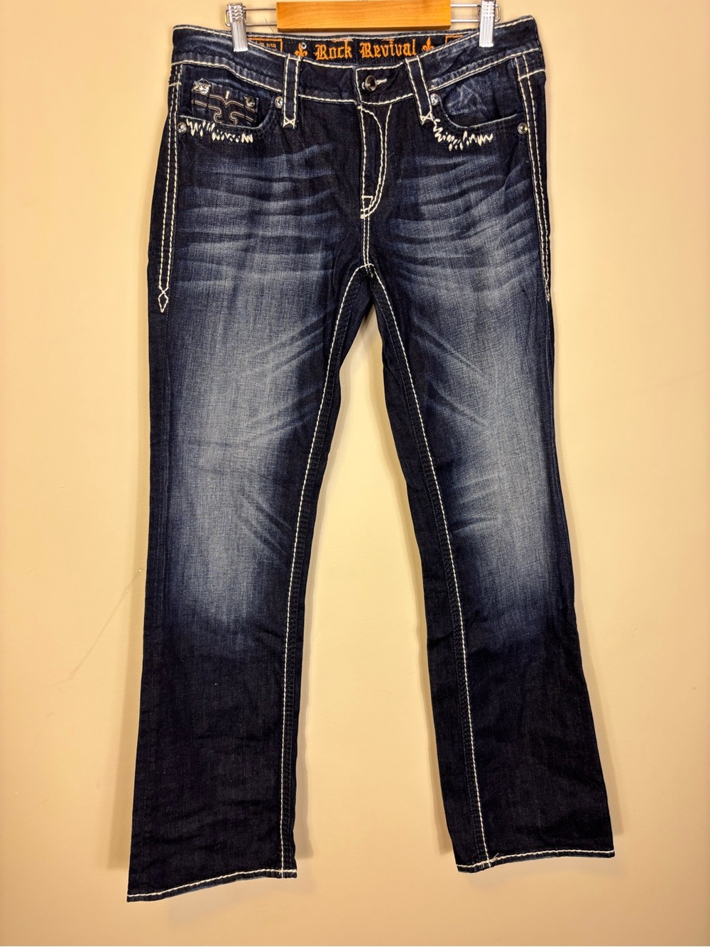 Rock Revival Women's Indigo Kai Bootcut Jeans with Contrast Stitching Women’s 32
